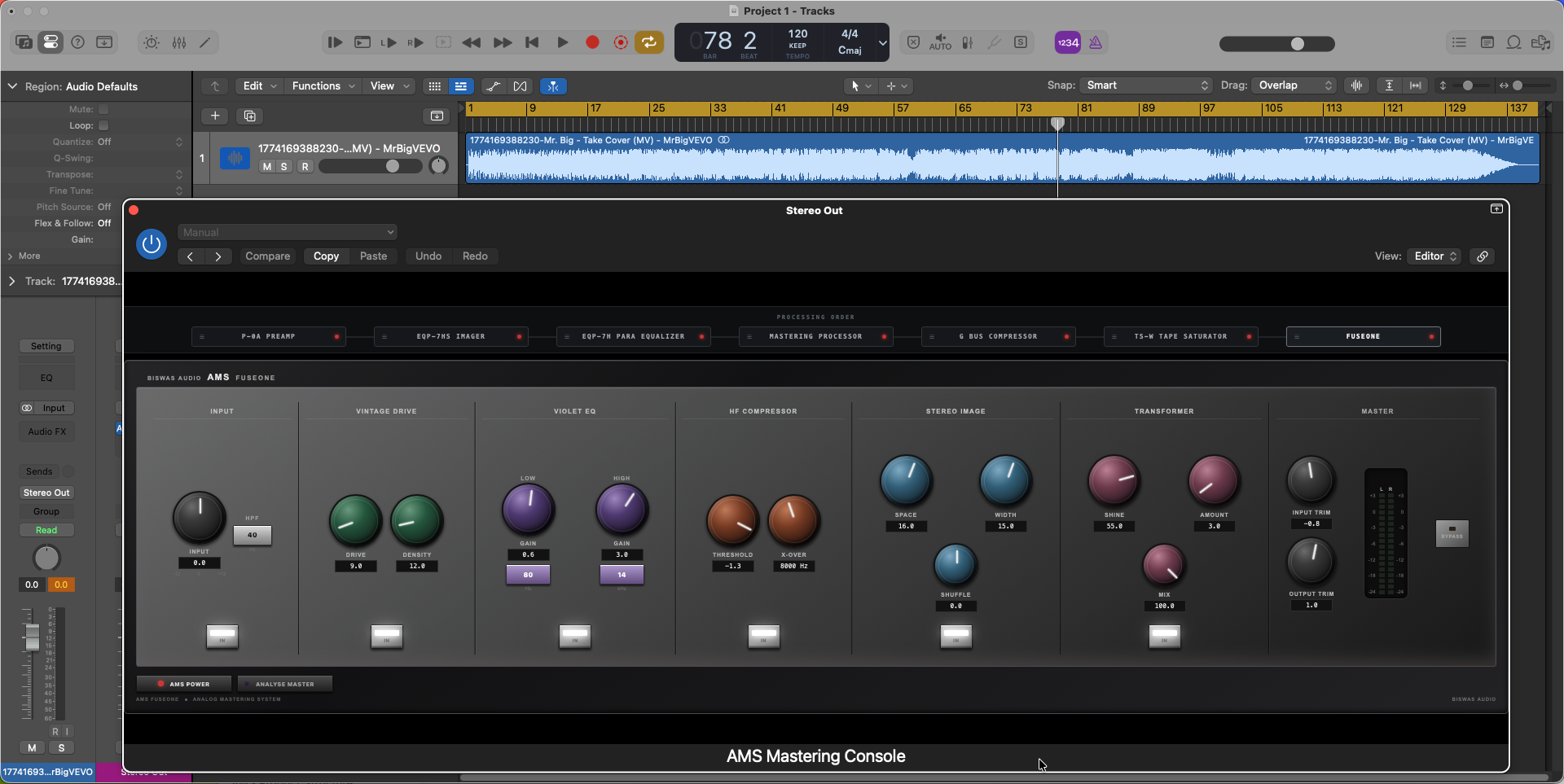 AMS Mastering Console Plugin in DAW