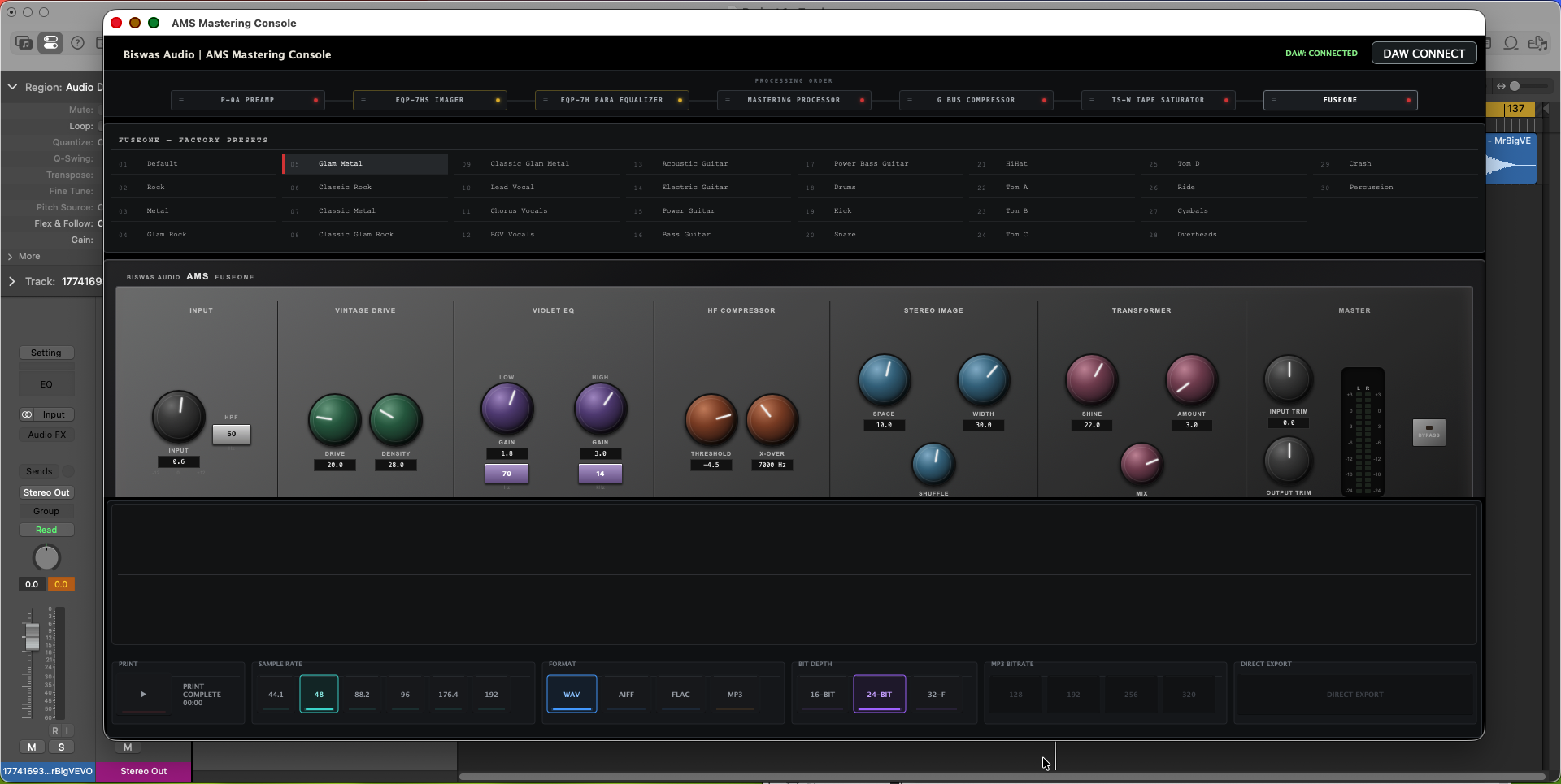 AMS Rack Units Presets and Bypass Controls